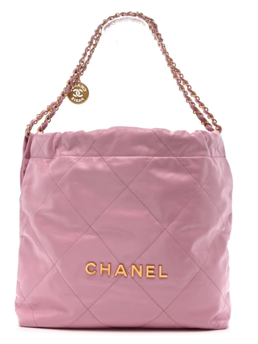 CHANEL Shiny Calfskin Quilted Small Chanel 22 Lilac
